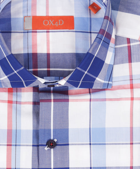 Blauw/wit/roze geruit overhemd